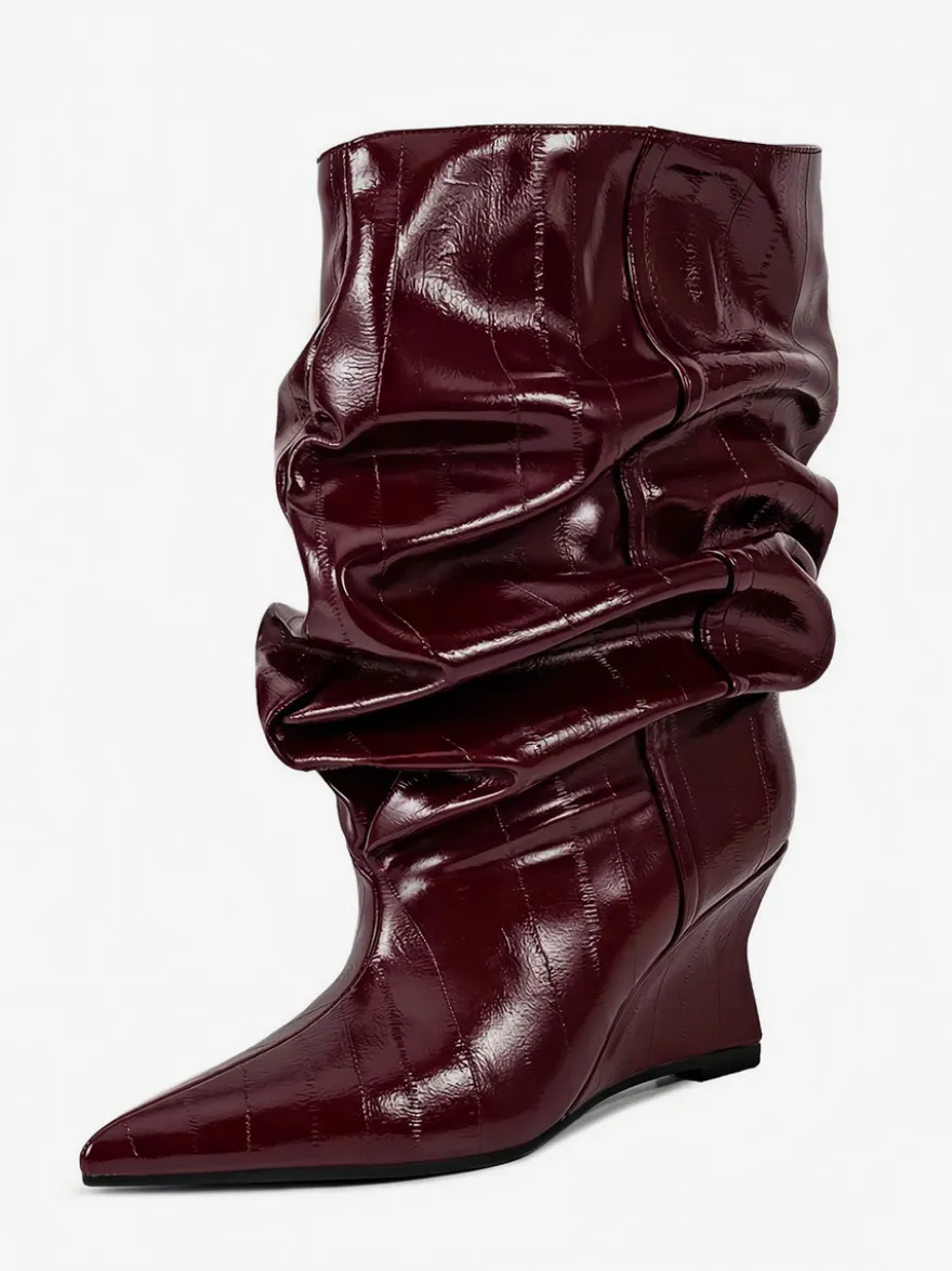 Bottines compensées noires pour femmes bout pointu motif pierre style slouchy