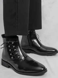 Bottines décontractées pour hommes bout rond lacets fermeture éclair