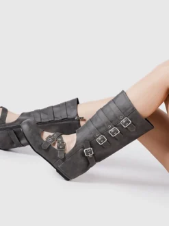 Bottines de ballet plates à bout rond et boucle pour femme