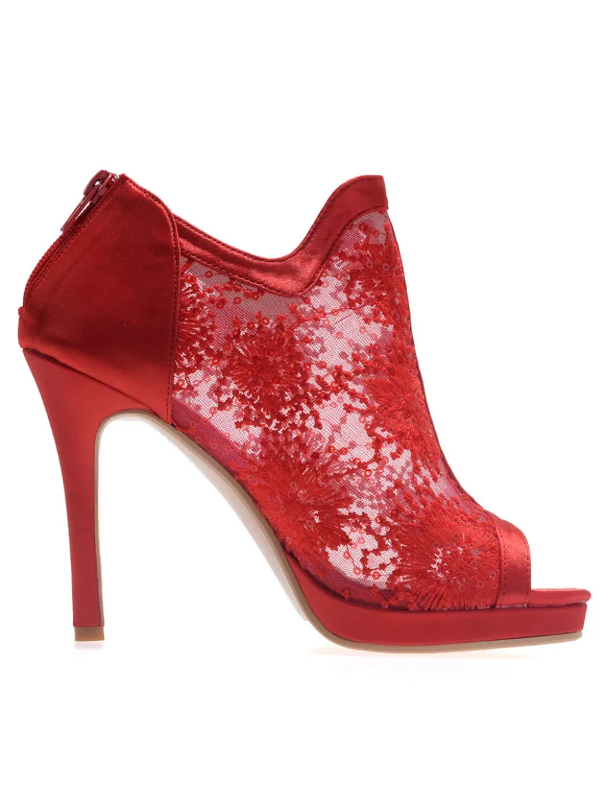 Bottines de mariée bout ouvert talon haut en dentelle blanche Chaussures de mariée