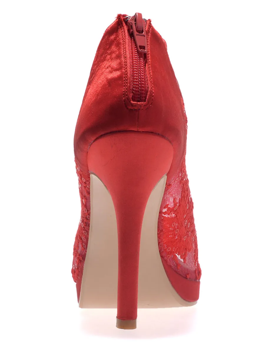 Bottines de mariée bout ouvert talon haut en dentelle blanche Chaussures de mariée