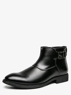 Bottines en cuir pour homme bout pointu boucle réglable fermeture éclair intérieure bottes d'affaires