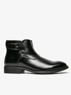 Bottines en cuir pour homme bout pointu boucle réglable fermeture éclair intérieure bottes d'affaires