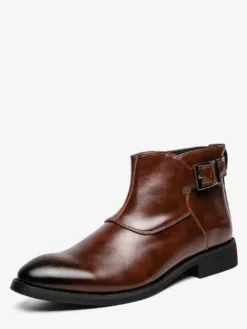 Bottines en cuir pour homme bout pointu boucle réglable fermeture éclair intérieure bottes d'affaires