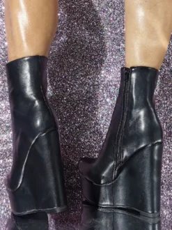 Bottines en cuir PU à bout rond et talon compensé pour femmes