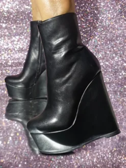 Bottines en cuir PU à bout rond et talon compensé pour femmes