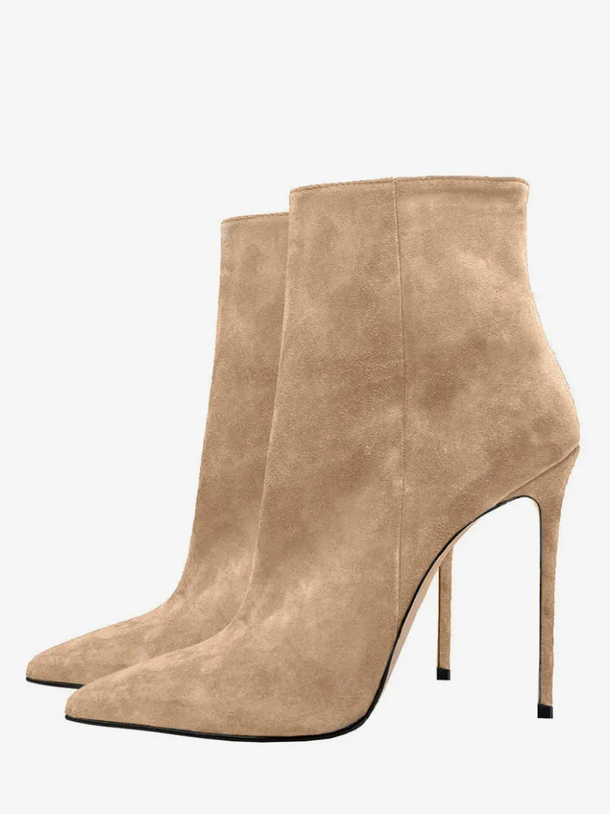Bottines en daim à bout pointu et talon aiguille pour femmes