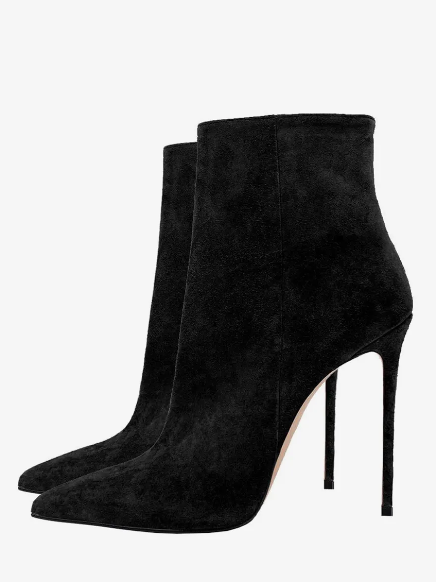 Bottines en daim à bout pointu et talon aiguille pour femmes