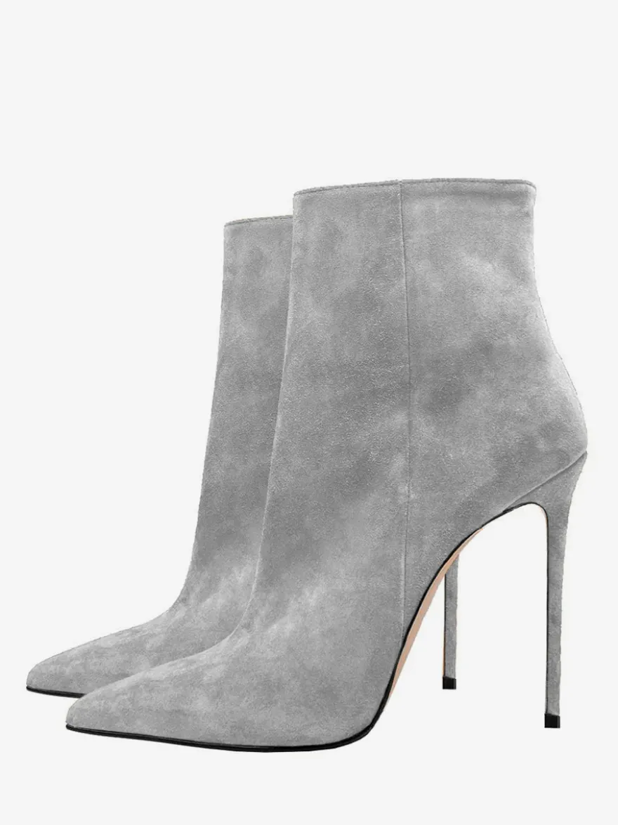Bottines en daim à bout pointu et talon aiguille pour femmes