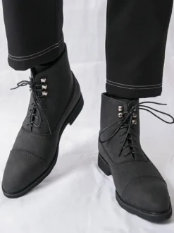 Bottines en daim à bout rond et lacets style décontracté