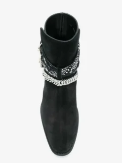 Bottines en daim pour homme bout rond détail chaîne talon épais