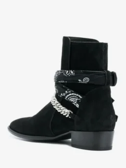 Bottines en daim pour homme bout rond détail chaîne talon épais