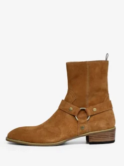 Bottines en daim pour hommes bout rond boucle talon épais style décontracté