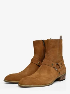 Bottines en daim pour hommes bout rond boucle talon épais style décontracté