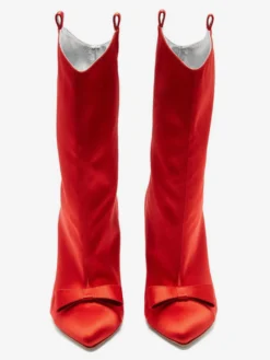 Bottines en satin à bout pointu et nœud pour femmes à talons hauts