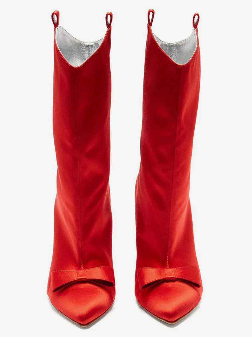 Bottines en satin à bout pointu et nœud pour femmes à talons hauts