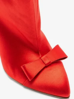 Bottines en satin à bout pointu et nœud pour femmes à talons hauts