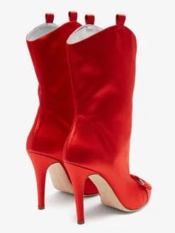Bottines en satin à bout pointu et nœud pour femmes à talons hauts