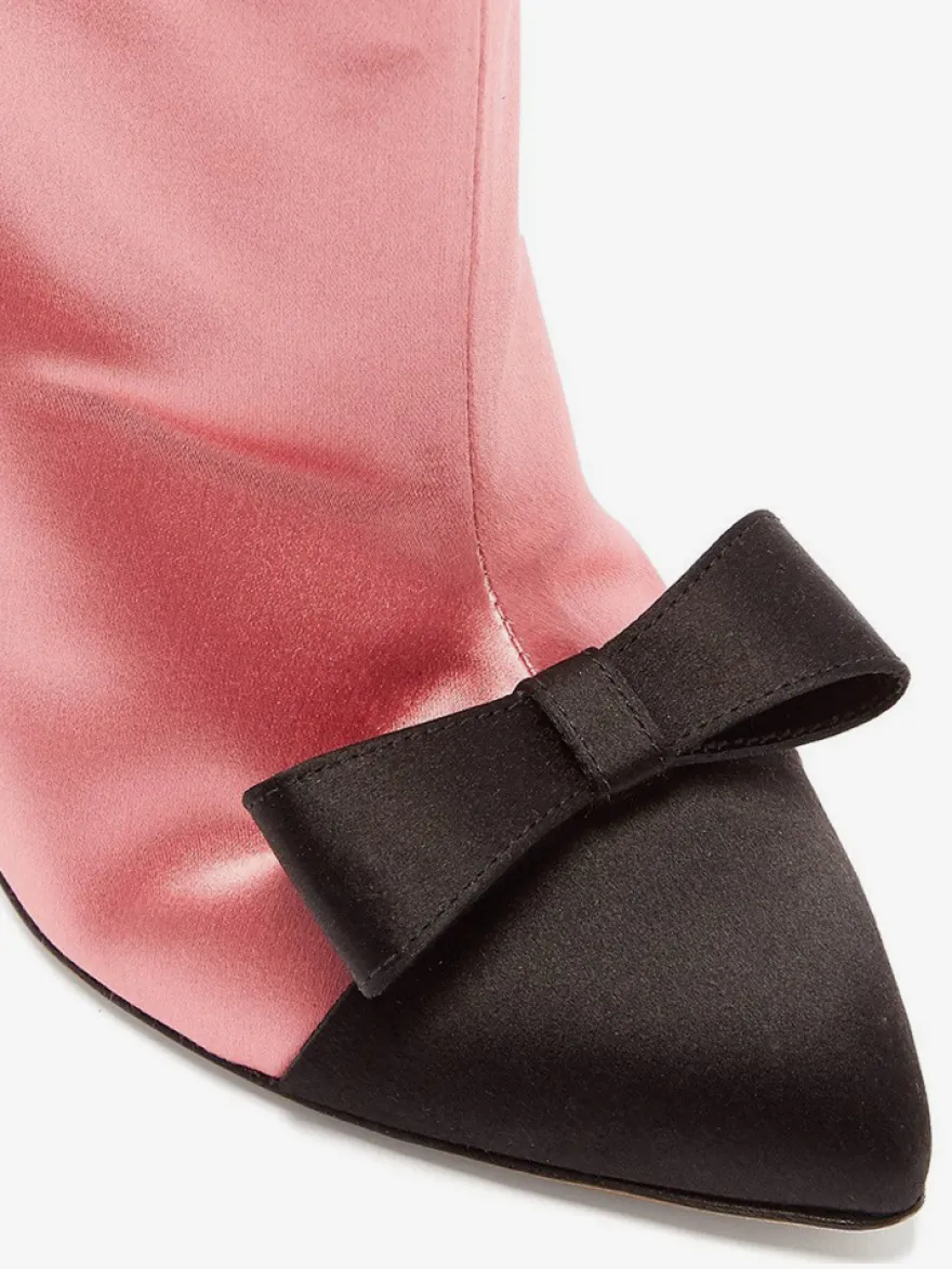 Bottines en satin à bout pointu et nœud pour femmes à talons hauts