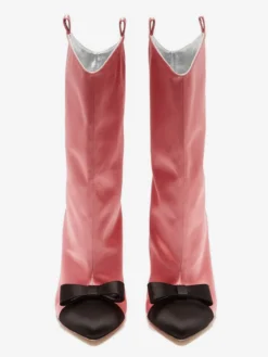 Bottines en satin à bout pointu et nœud pour femmes à talons hauts