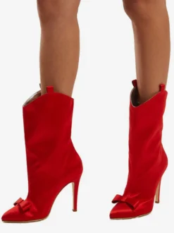Bottines en satin à bout pointu et nœud pour femmes à talons hauts