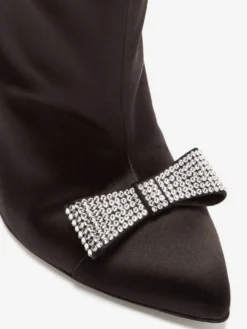 Bottines en satin à bout pointu et nœud pour femmes à talons hauts