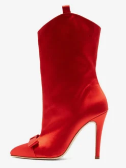 Bottines en satin à bout pointu et nœud pour femmes à talons hauts