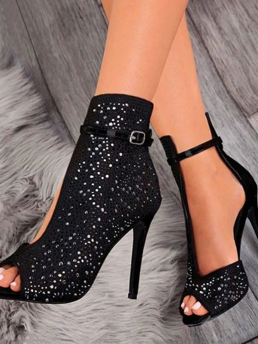 Bottines Eté à Talons Hauts avec Bout Ouvert Imprimés