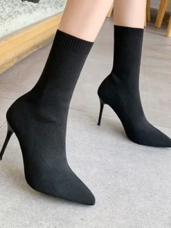 Bottines femme abricot bout pointu talon aiguille bottines à gants