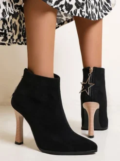 Bottines femme noir en micro daim bout pointu talon haut
