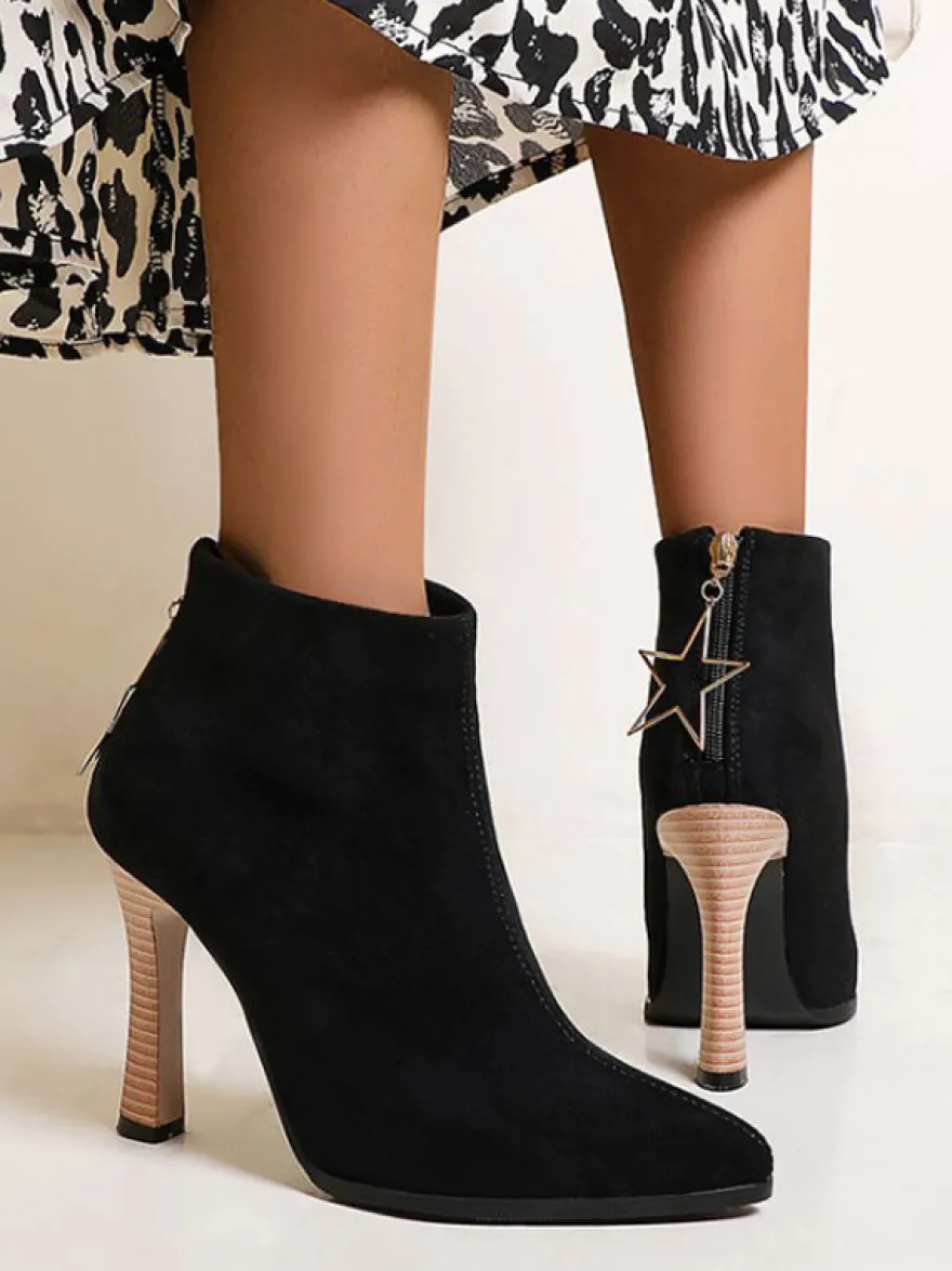 Bottines femme noir en micro daim bout pointu talon haut