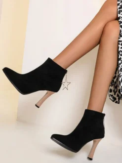 Bottines femme noir en micro daim bout pointu talon haut