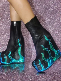 Bottines géométriques à bout rond et talon compensé pour femmes