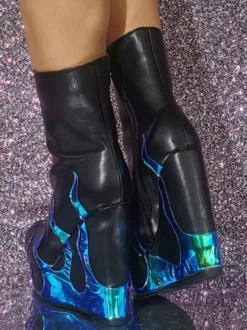 Bottines géométriques à bout rond et talon compensé pour femmes
