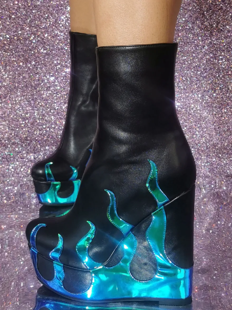Bottines géométriques à bout rond et talon compensé pour femmes