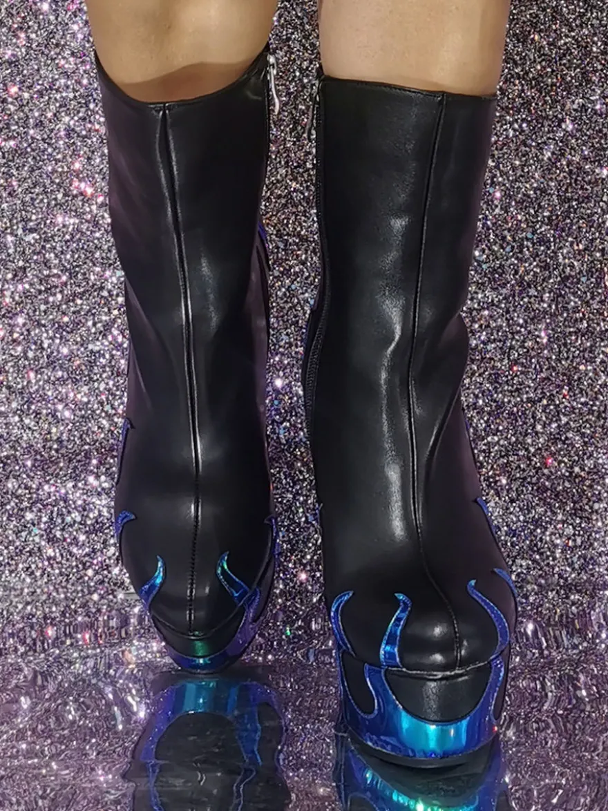 Bottines géométriques à bout rond et talon compensé pour femmes