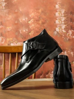 Bottines Habillées Hommes En Cuir De Vachette Chic Noires à Boucle