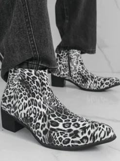 Bottines homme à talon épais et bout rond style léopard
