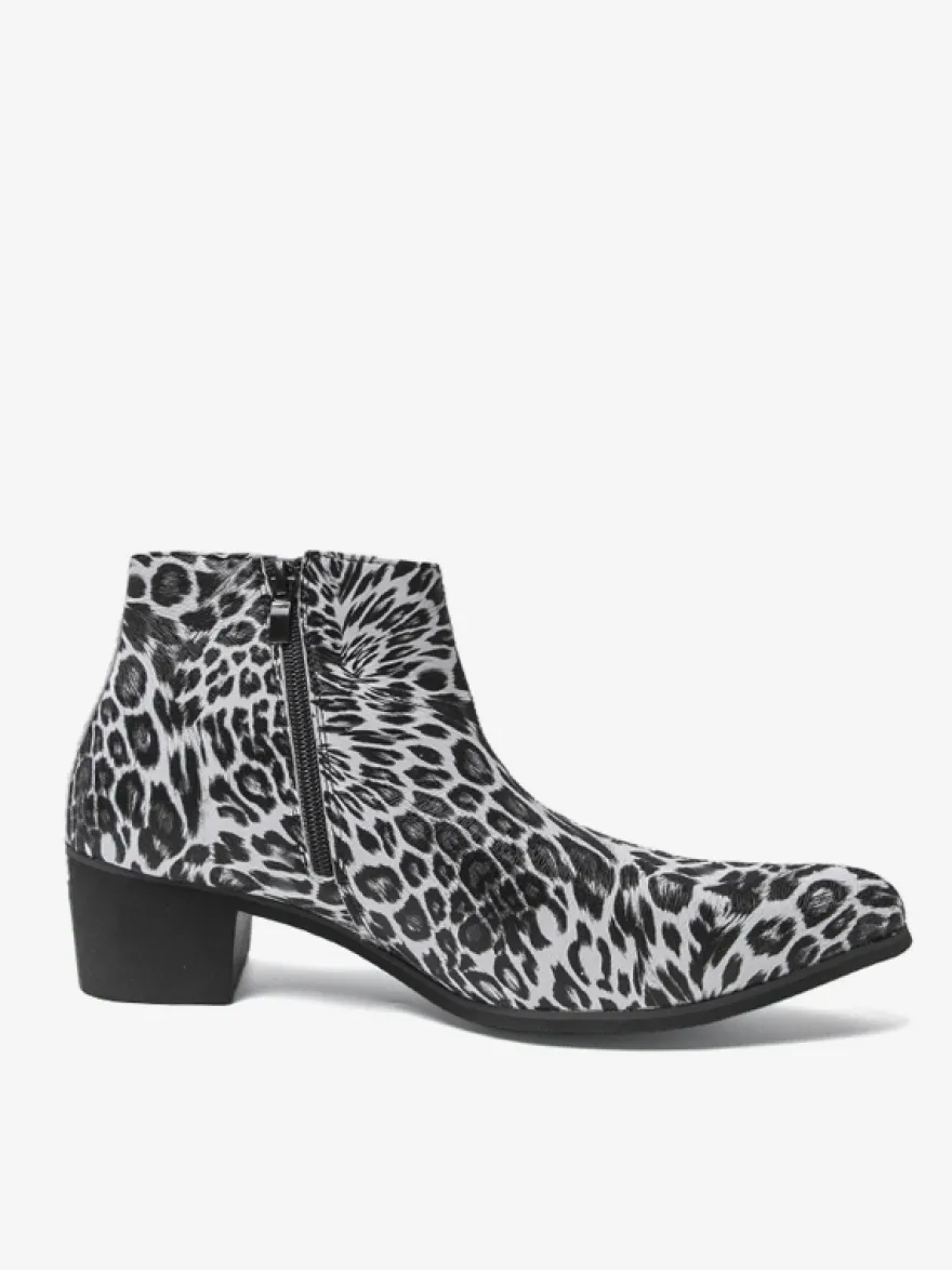 Bottines homme à talon épais et bout rond style léopard