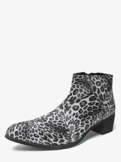 Bottines homme à talon épais et bout rond style léopard