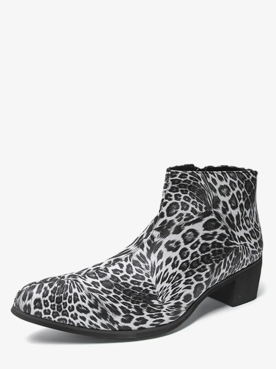 Bottines homme à talon épais et bout rond style léopard