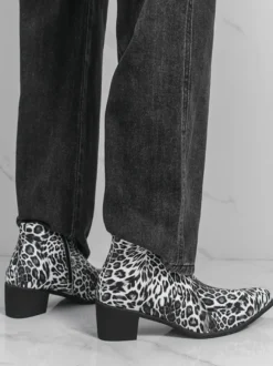 Bottines homme à talon épais et bout rond style léopard