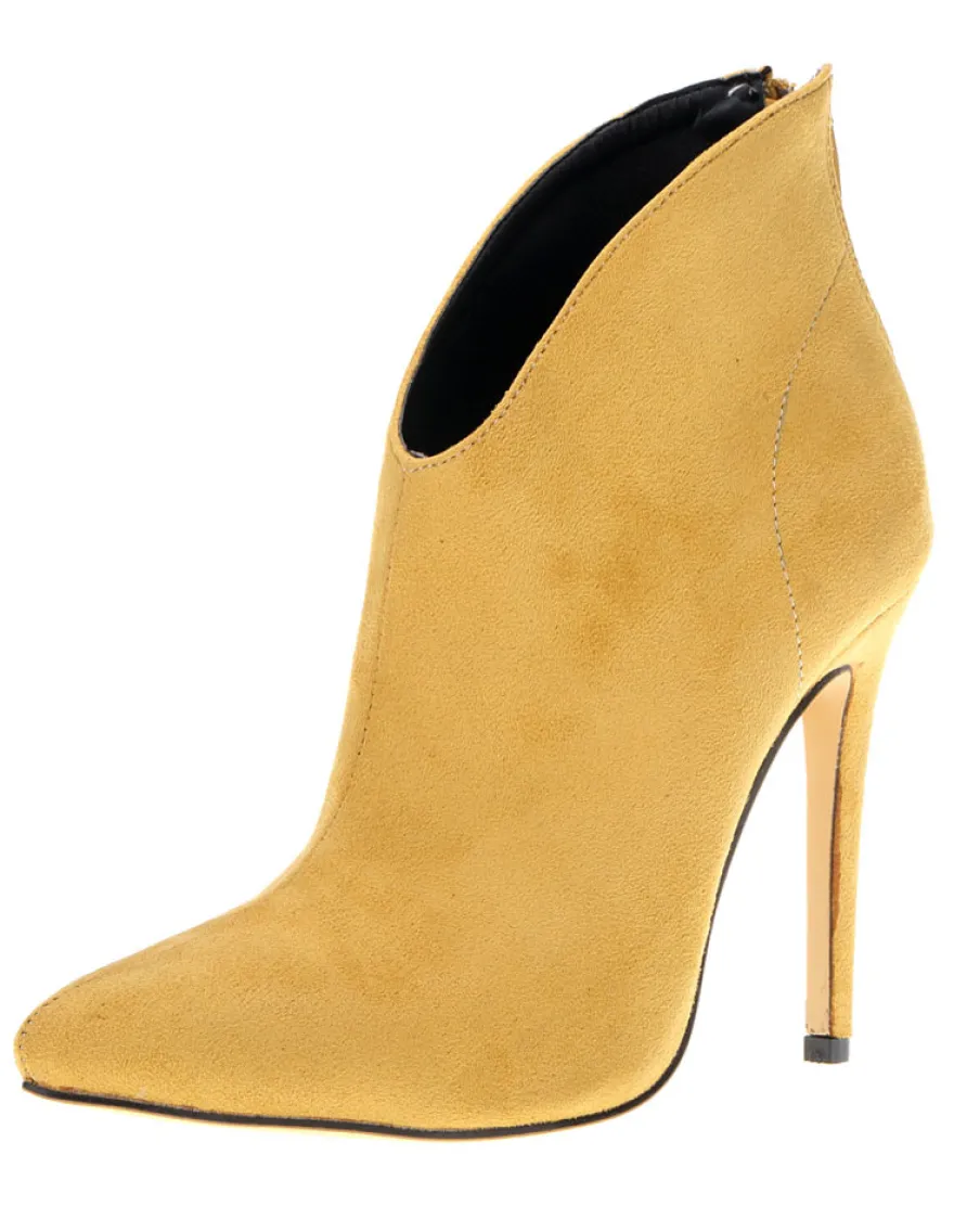 Bottines jaunes en daim à talons hauts et bout pointu fermeture éclair pour femmes