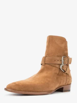 Bottines kaki en daim bout rond et boucle