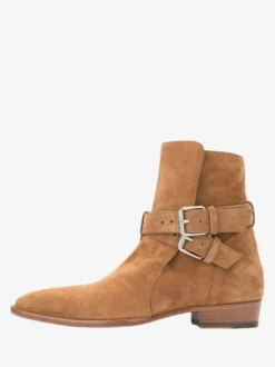 Bottines kaki en daim bout rond et boucle