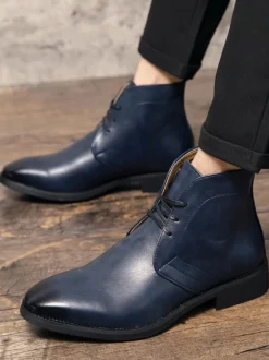 Bottines à lacets en cuir à bout pointu pour homme