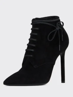 Bottines à lacets en daim pour femmes bottines noires à bout pointu et à talons hauts