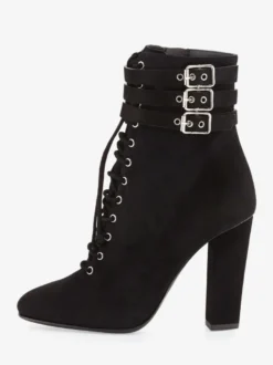 Bottines à lacets pour femmes bottines noires à bout rond avec boucle et talon épais