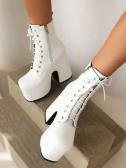 Bottines à lacets pour femmes bottines à bout rond et talon épais