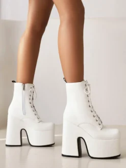 Bottines à lacets pour femmes bottines à bout rond et talon épais